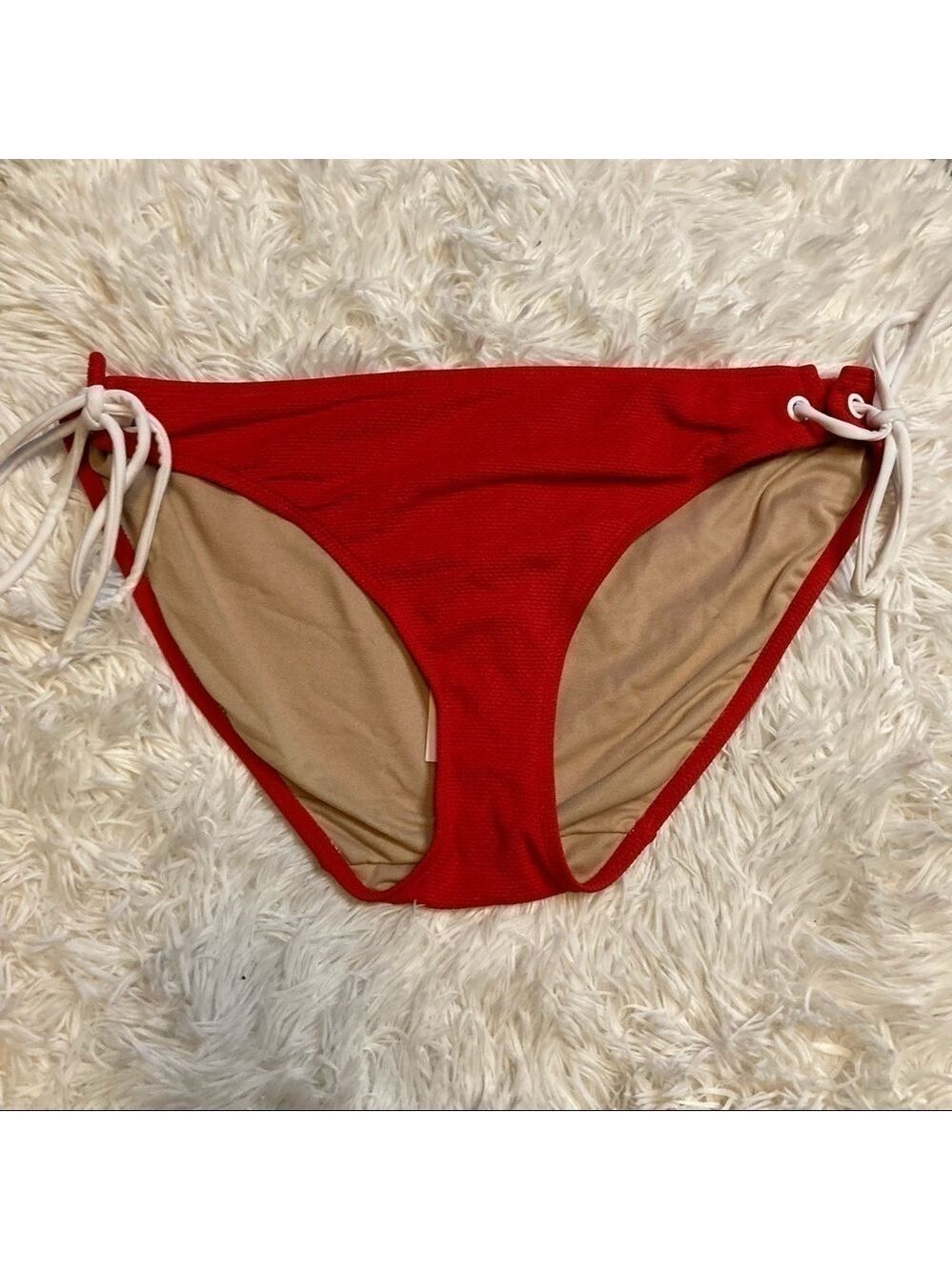 Cacique Red Textured String Bikini Bottom